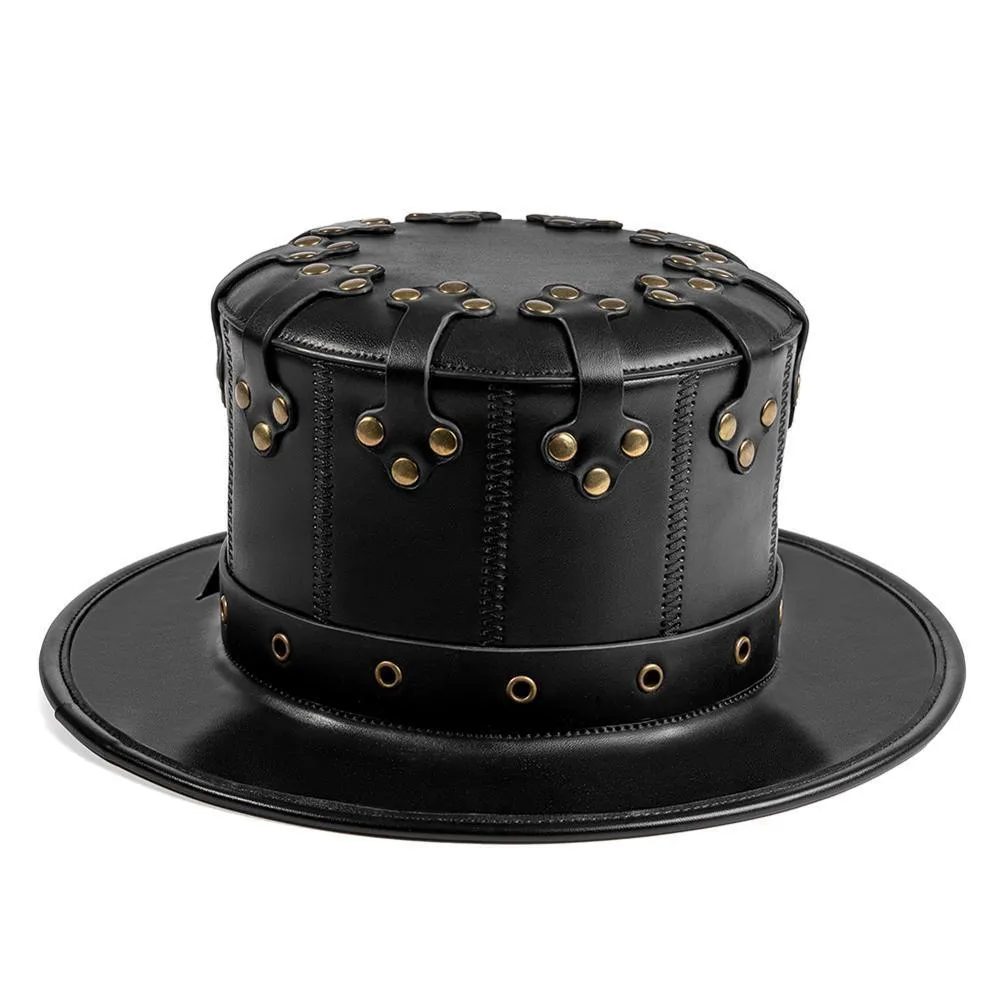 Unisex Black Leather Top Hat