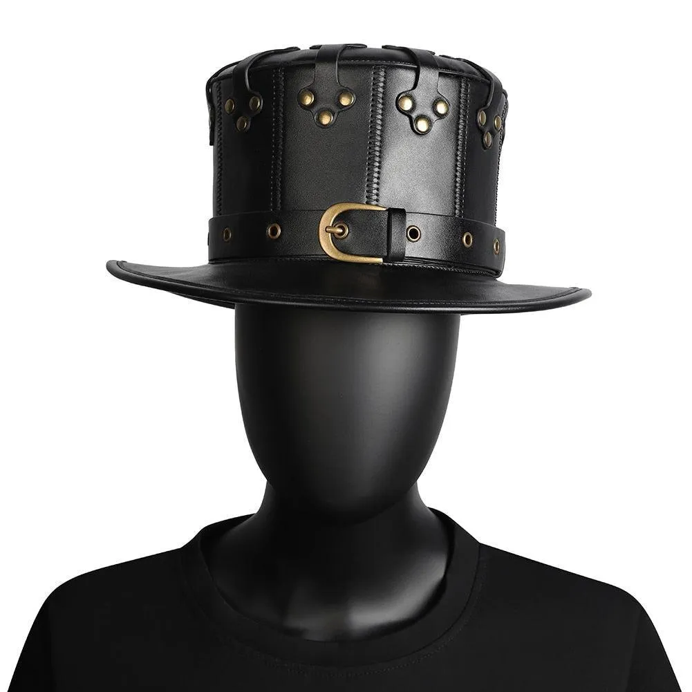 Unisex Black Leather Top Hat