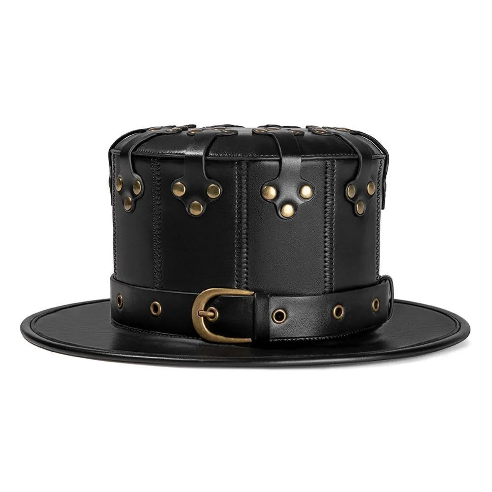 Unisex Black Leather Top Hat