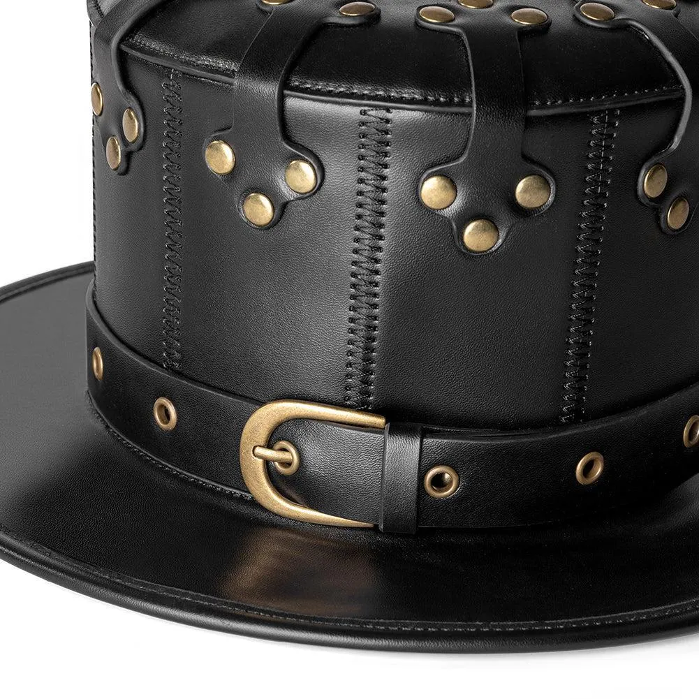 Unisex Black Leather Top Hat