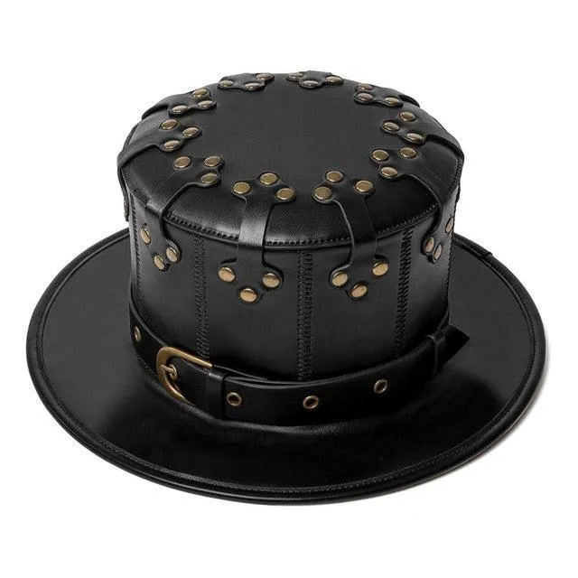 Unisex Black Leather Top Hat