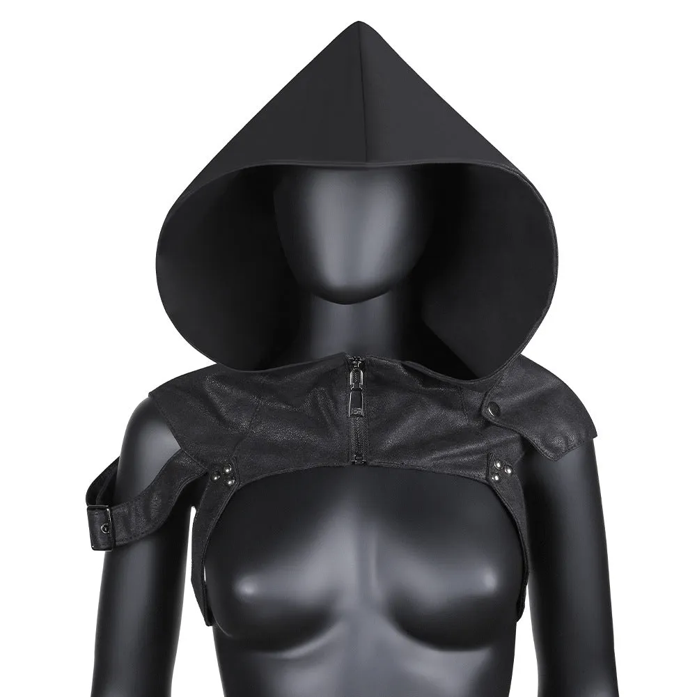 Unisex Steampunk Rogue Cowl Hat with Adjustable Arms Buckles Hooded Cape