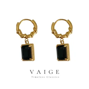 VAIGE Timeless Black Gemstone Zircon Pendant Earrings with Copper Accents