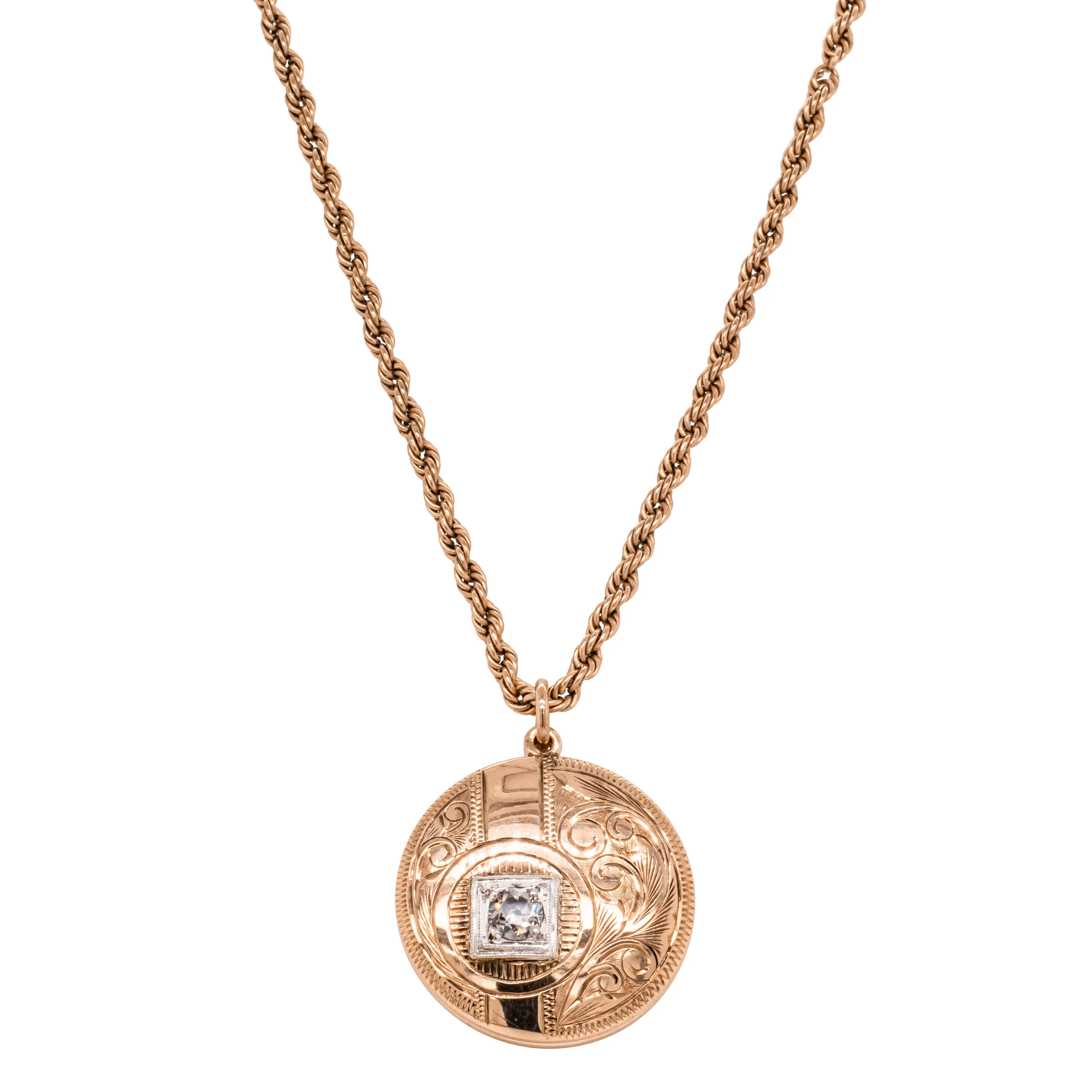 Vintage 9ct Rose Gold Diamond Round Locket