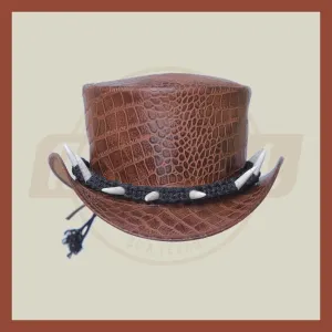 Wax Leather Teeth band Crocodile Style Steampunk Western Red Indian Top hat