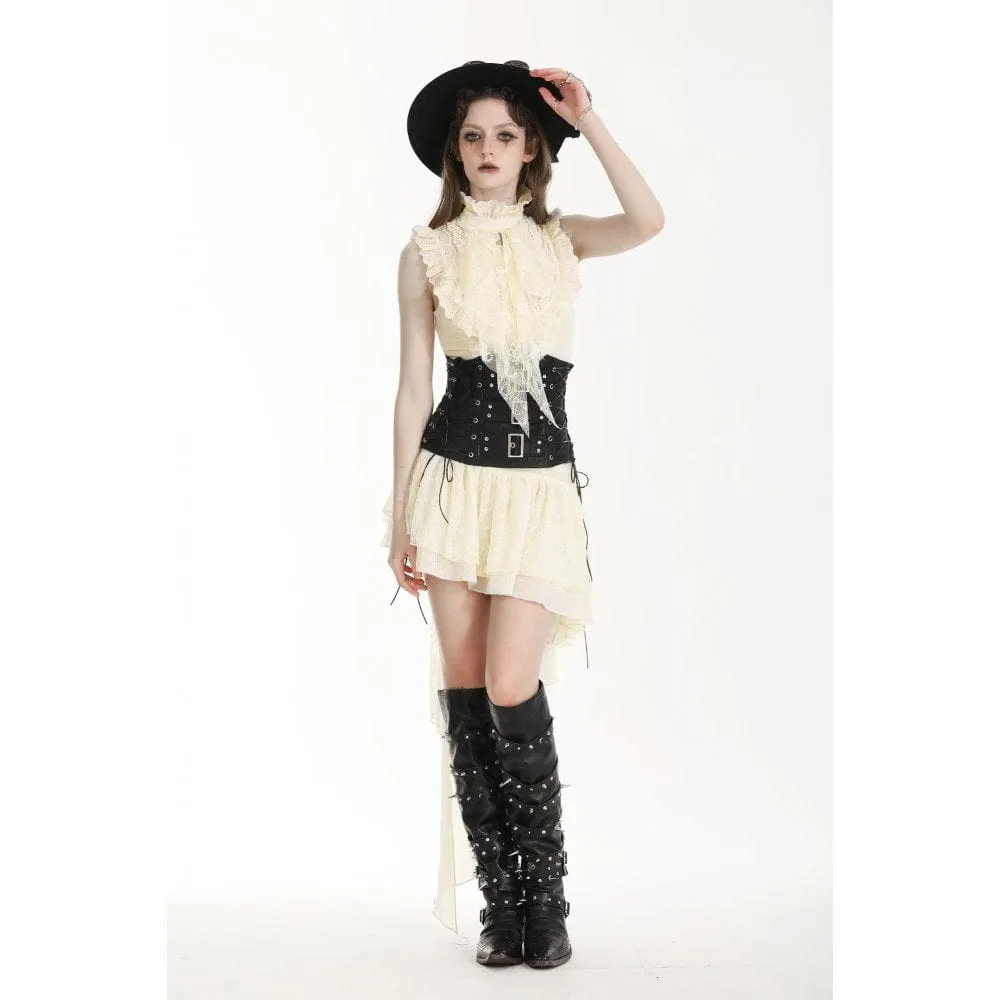 Women's Steampunk Irregular Ruffled Beige Honeymoon Dress