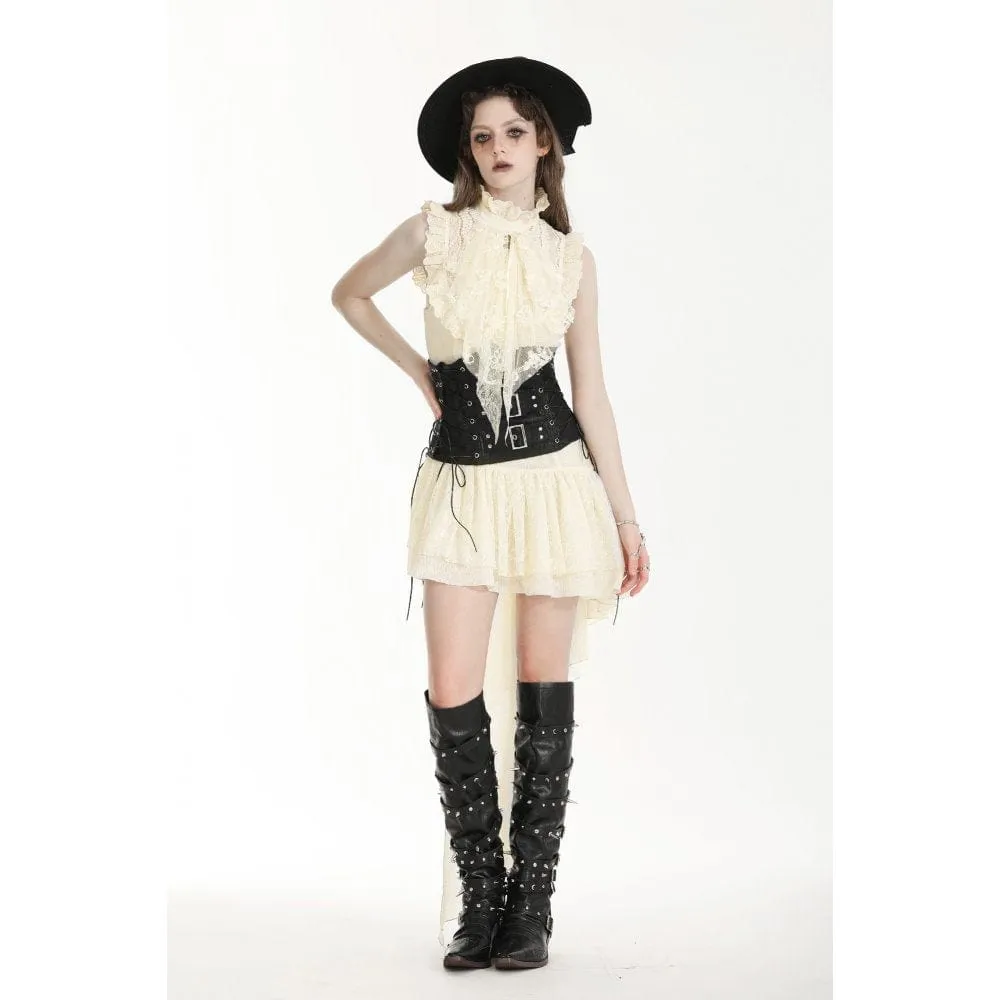 Women's Steampunk Irregular Ruffled Beige Honeymoon Dress