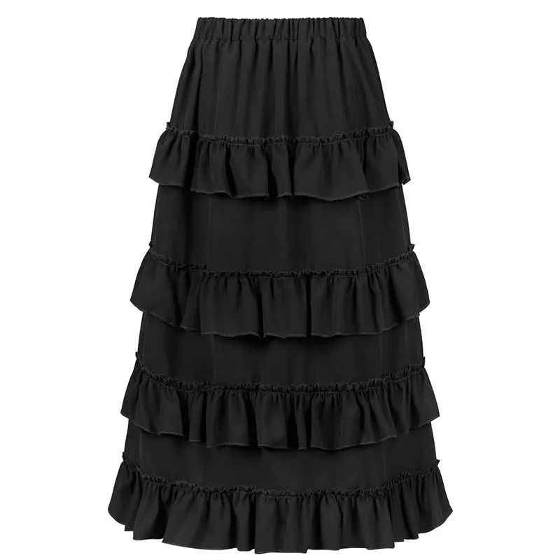 Women's Steampunk Victorian Skirt Pirate Ruffle High Low Skirts Cosplay Costume