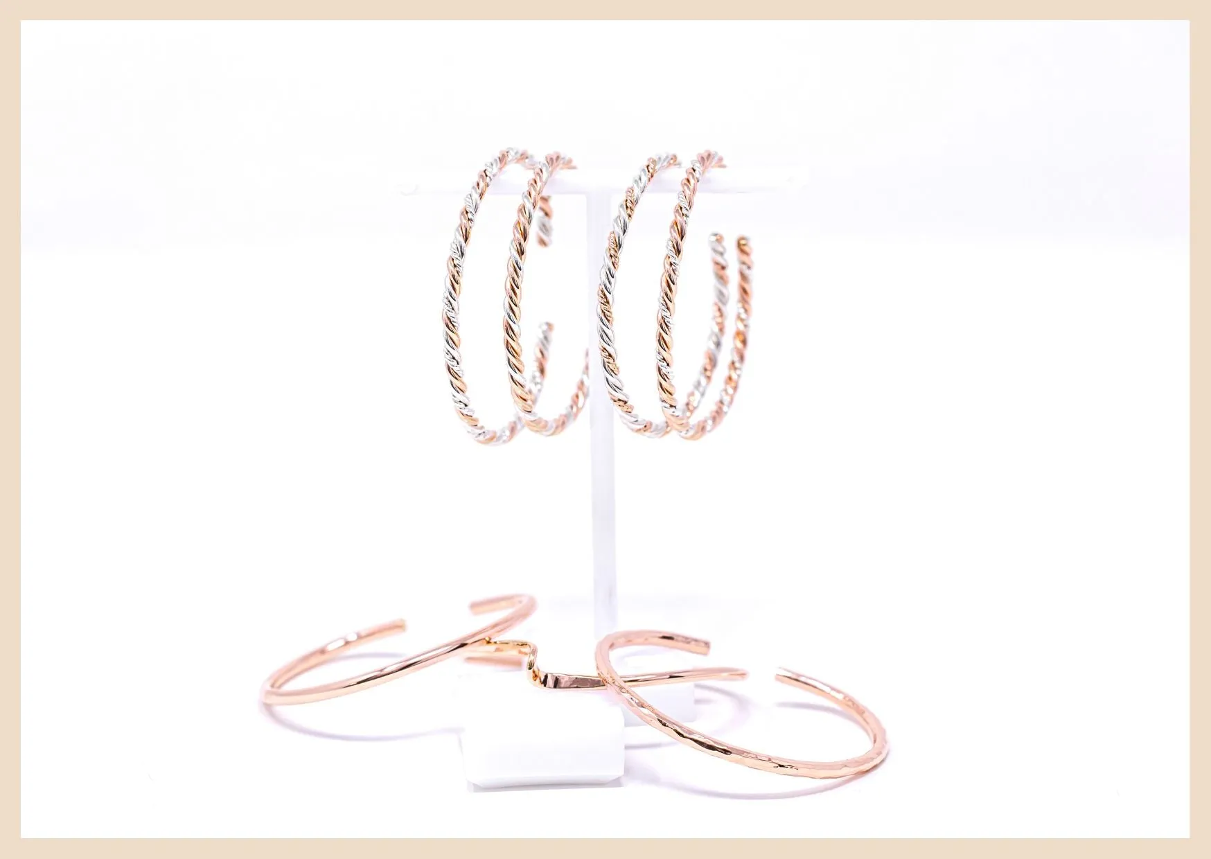 Woven Rose Gold and Silver Bangle Cuff Bracelet