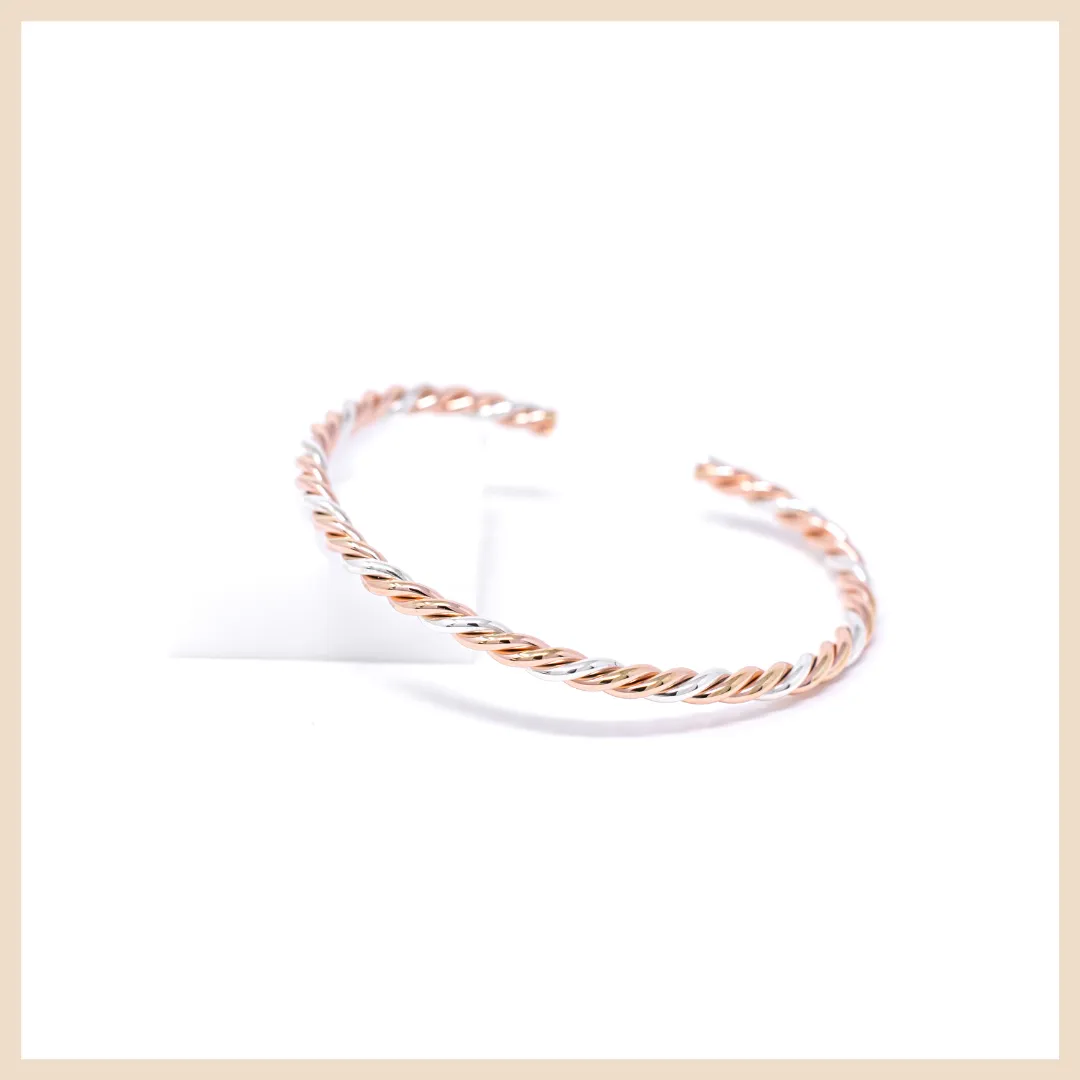 Woven Rose Gold and Silver Bangle Cuff Bracelet